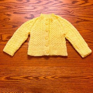 Handmade Yellow Knit Cardigan Sweater with Flower Buttons Size 6-9 months